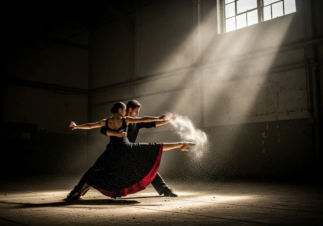 Танцоры создают вихрь пыли движением ноги