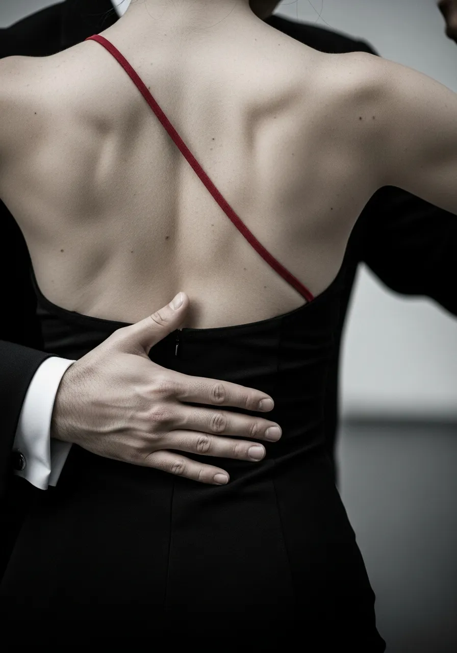 Мужская рука на спине женщины в танго