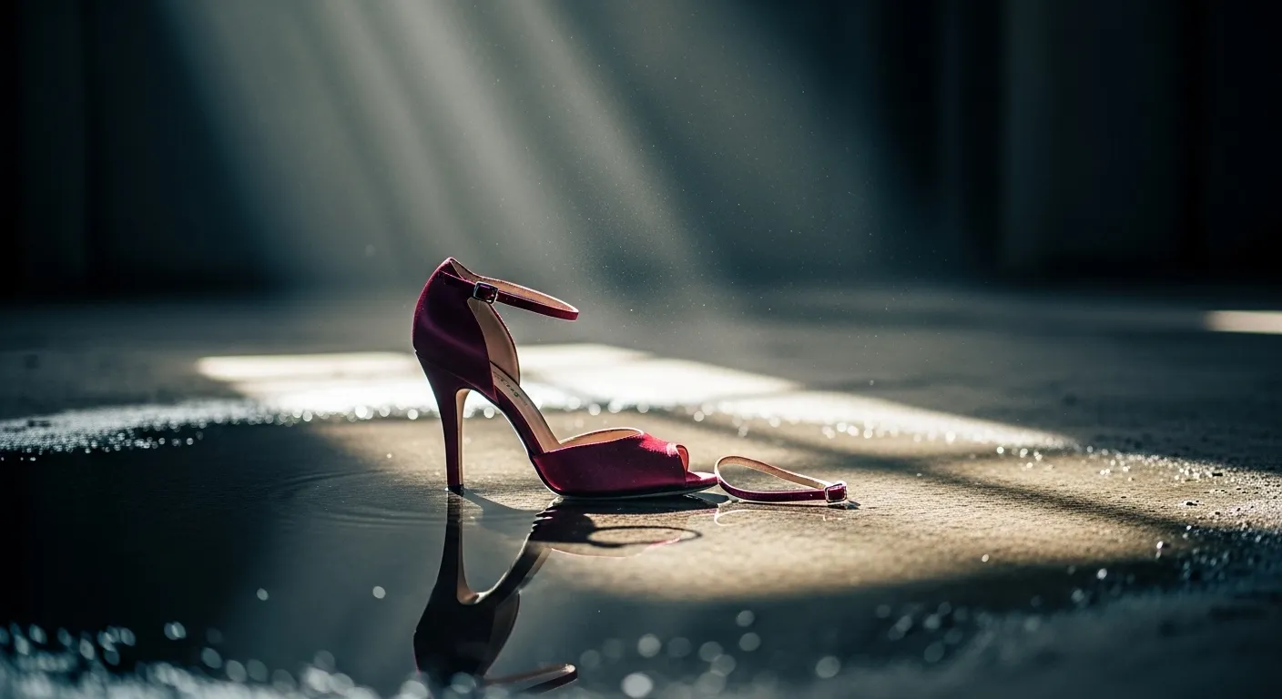 Деталь танцевальной туфельки на темном полу